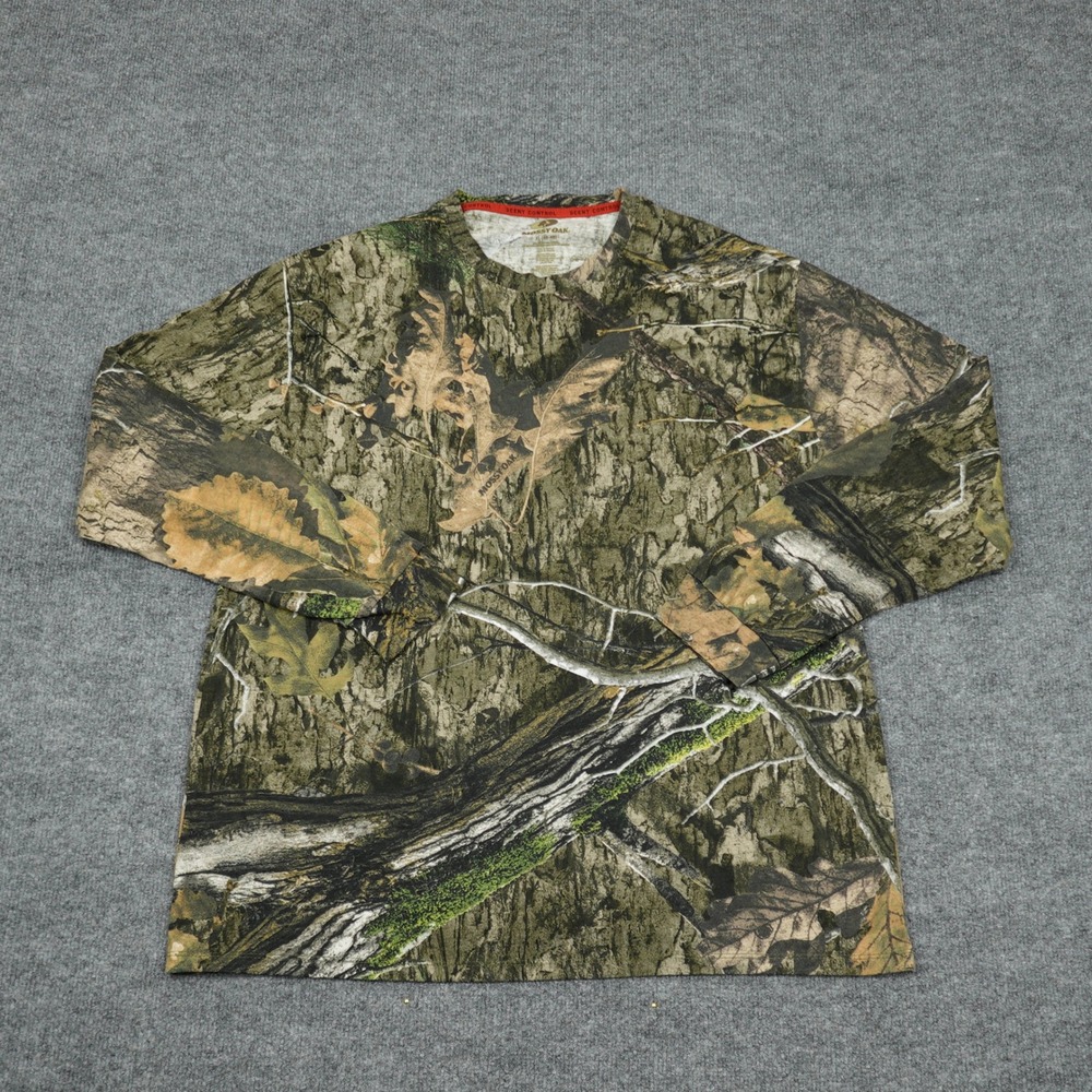 Mossy Oak Shirt Mens XL Green Camo Long Sleeve Scent Control Hunting Tee